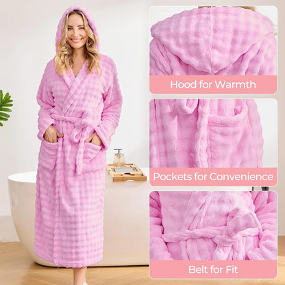 Women Hooded Towel Robe, Quick-Dry Absorbent Long Bathrobe