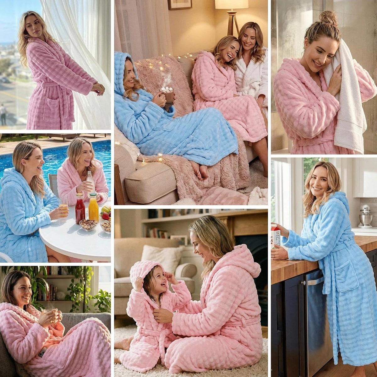 Women Hooded Towel Robe, Quick-Dry Absorbent Long Bathrobe
