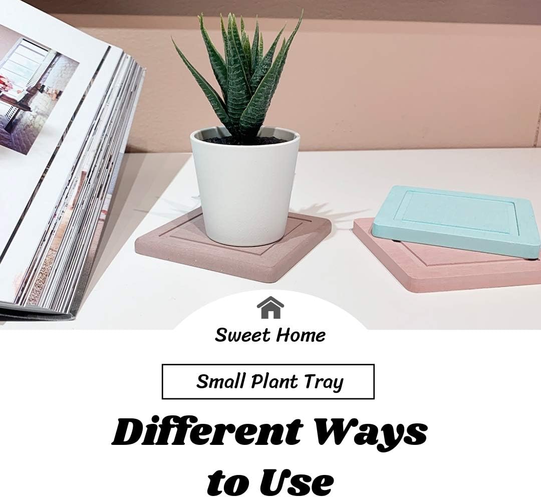 Diatomite Cup Coaster Mat 2 Pack, Fast Water Absorbent Coasters, Self-Dry Diatomaceous Cup Holder, Small Plant Tray (Pink)