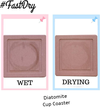 Diatomite Cup Coaster Mat 2 Pack, Fast Water Absorbent Coasters, Self-Dry Diatomaceous Cup Holder, Small Plant Tray (Pink)