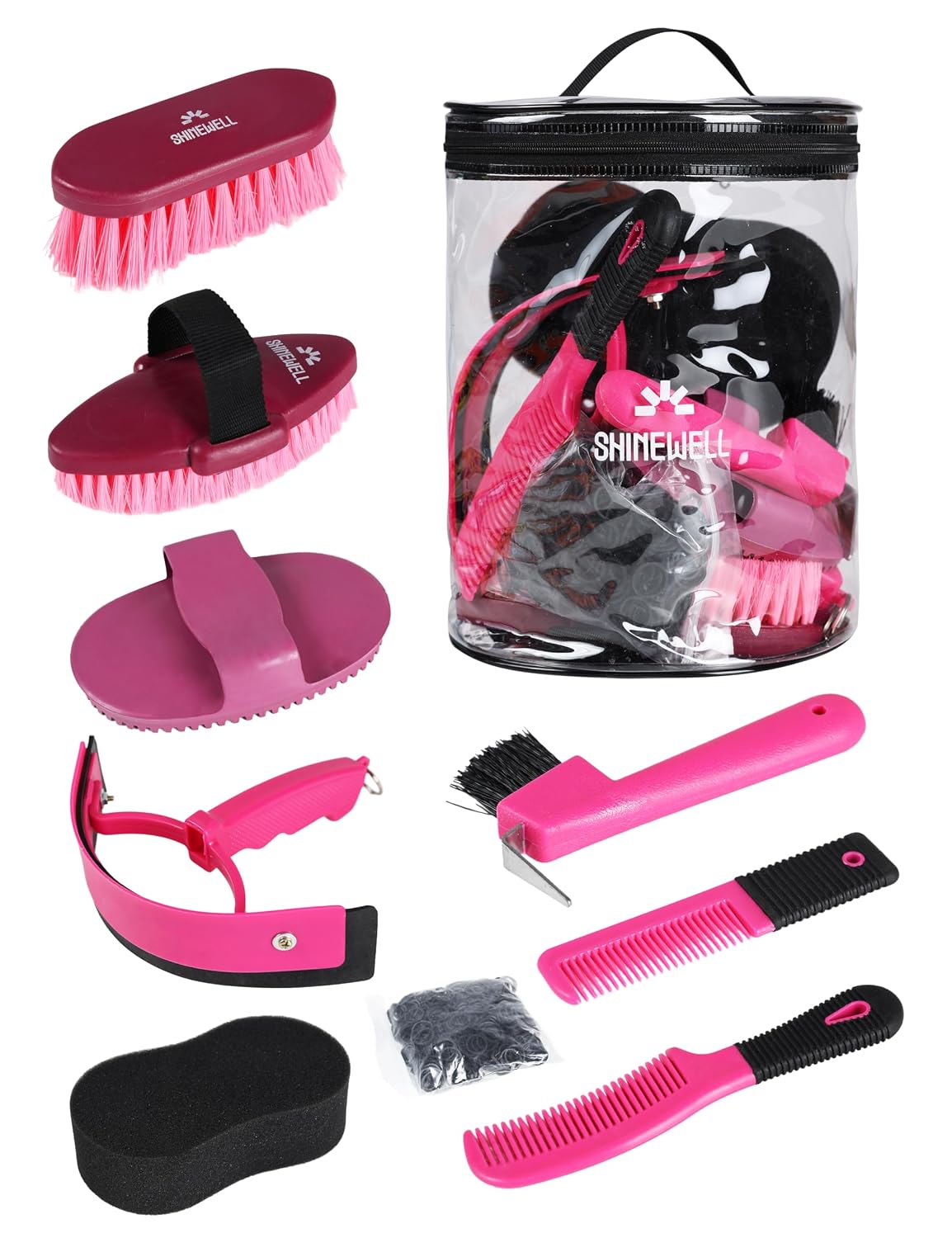 Horse Grooming Kit, Complete Horse Brush Set, Equine Grooming Tools for Shedding & Daily Care Pink