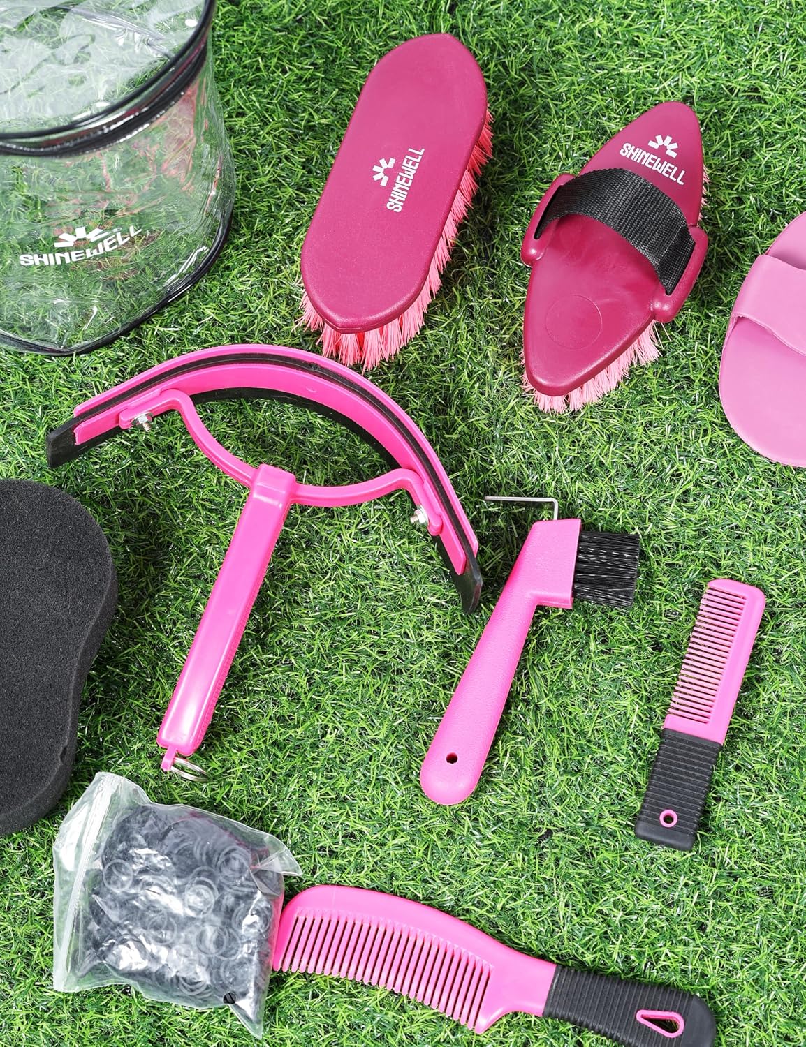 Horse Grooming Kit, Complete Horse Brush Set, Equine Grooming Tools for Shedding & Daily Care Pink