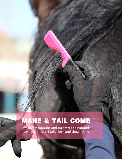Horse Grooming Kit, Complete Horse Brush Set, Equine Grooming Tools for Shedding & Daily Care Pink