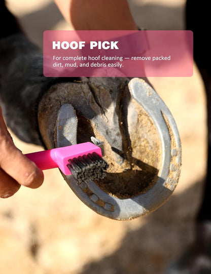 Horse Grooming Kit, Complete Horse Brush Set, Equine Grooming Tools for Shedding & Daily Care Pink