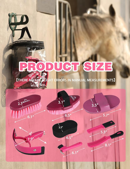 Horse Grooming Kit, Complete Horse Brush Set, Equine Grooming Tools for Shedding & Daily Care Pink