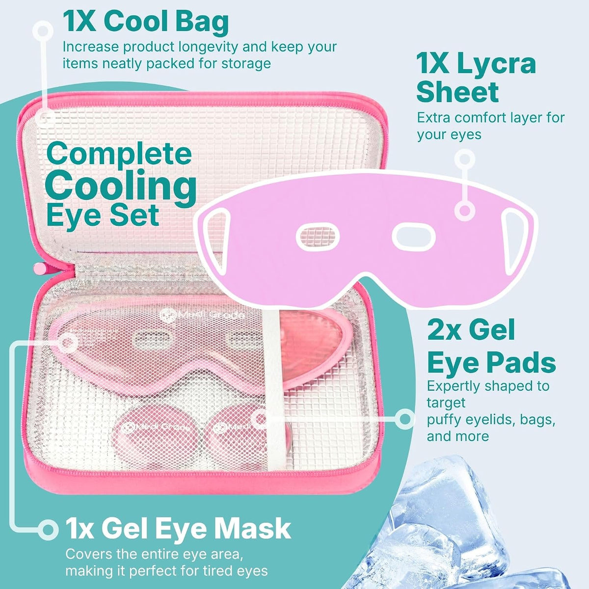 Cooling Eye Mask for Dark Circles, 2 Gel Eye Pads, Pink Set