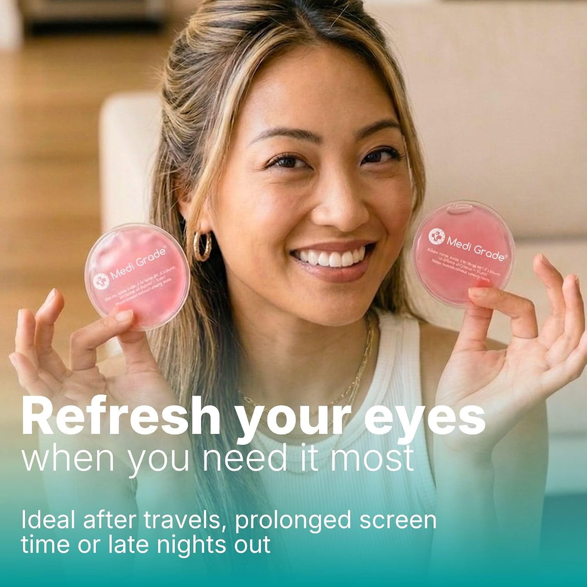 Cooling Eye Mask for Dark Circles, 2 Gel Eye Pads, Pink Set