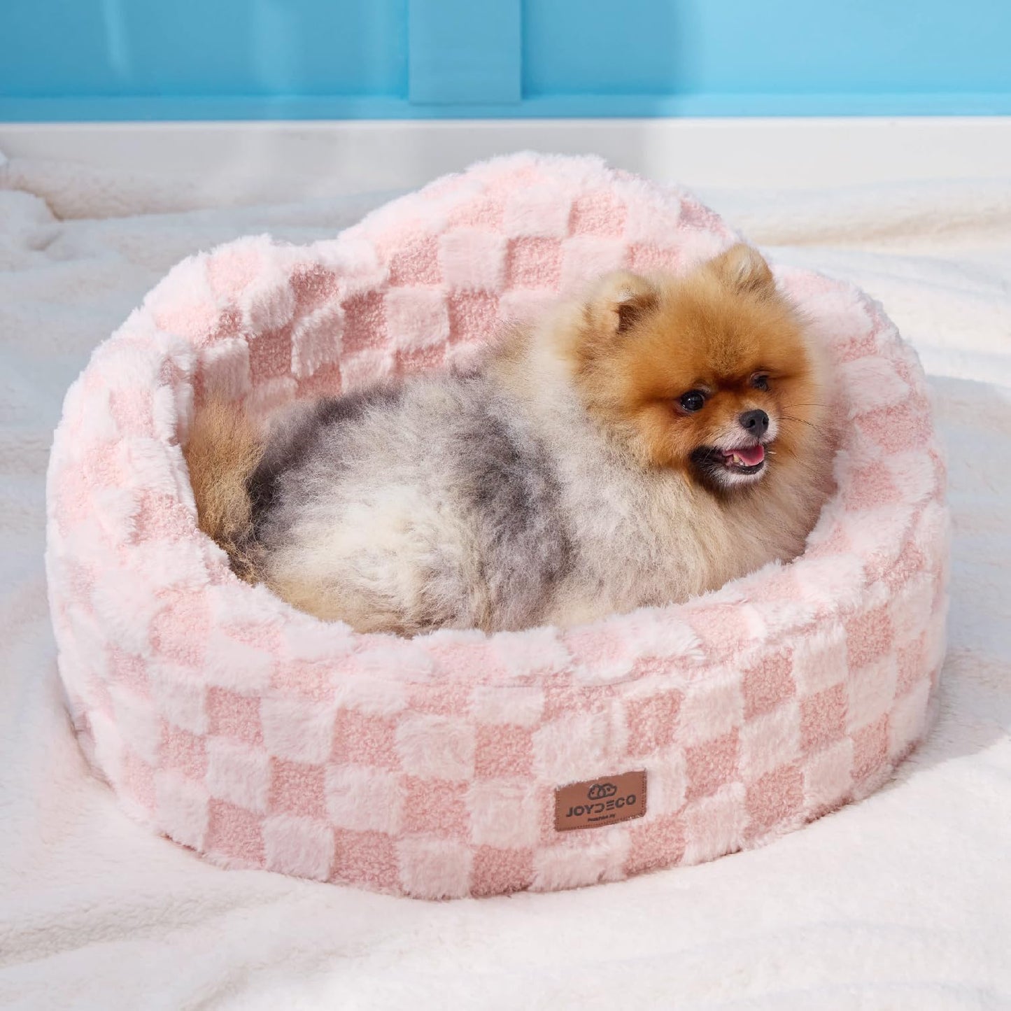 Cloud Dog Bed for Small Dogs & Cats, Washable Pet Bed with Orthopedic Foam and Removable Checkered Plush Pad, Non-Slip Bottom for Indoor Puppies and Kittens, 22x20 Inch, Pink