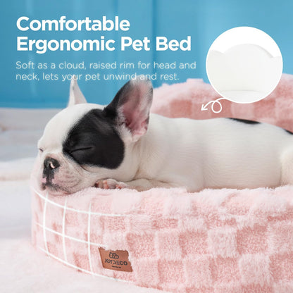 Cloud Dog Bed for Small Dogs & Cats, Washable Pet Bed with Orthopedic Foam and Removable Checkered Plush Pad, Non-Slip Bottom for Indoor Puppies and Kittens, 22x20 Inch, Pink