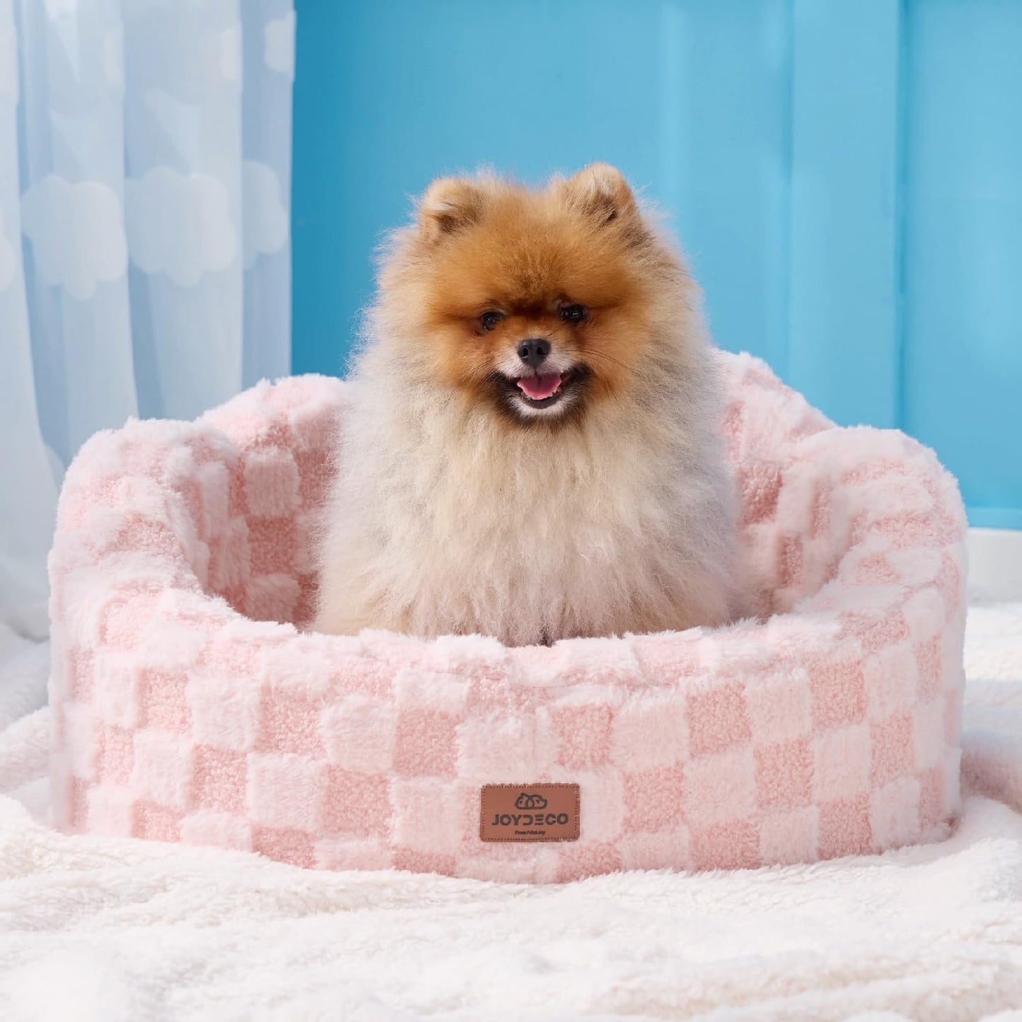 Cloud Dog Bed for Small Dogs & Cats, Washable Pet Bed with Orthopedic Foam and Removable Checkered Plush Pad, Non-Slip Bottom for Indoor Puppies and Kittens, 22x20 Inch, Pink