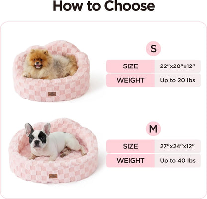 Cloud Dog Bed for Small Dogs & Cats, Washable Pet Bed with Orthopedic Foam and Removable Checkered Plush Pad, Non-Slip Bottom for Indoor Puppies and Kittens, 22x20 Inch, Pink