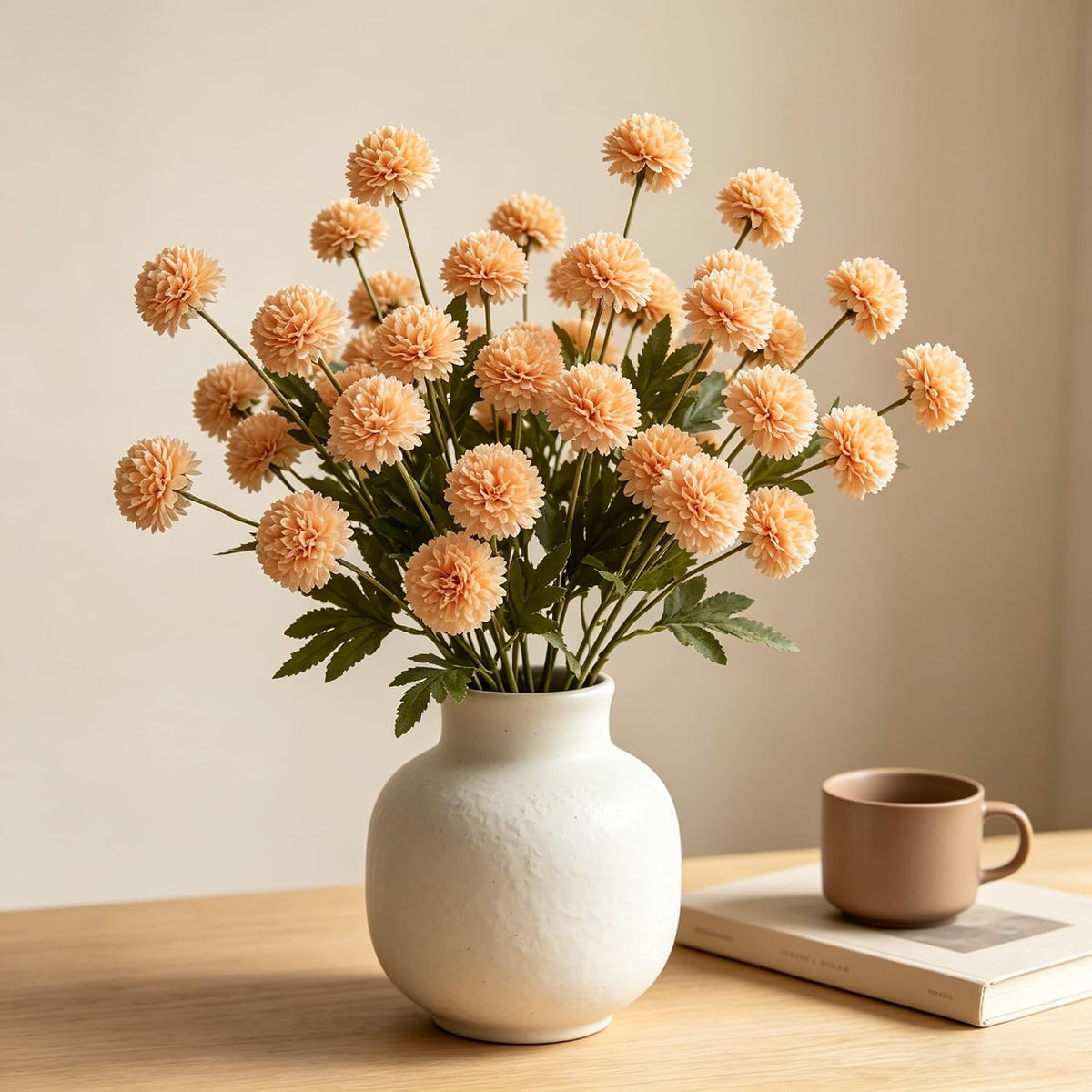 Fake Silk Chrysanthemum, Apricot Peach, 10 Pcs