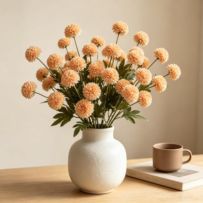 Fake Silk Chrysanthemum, Apricot Peach, 10 Pcs