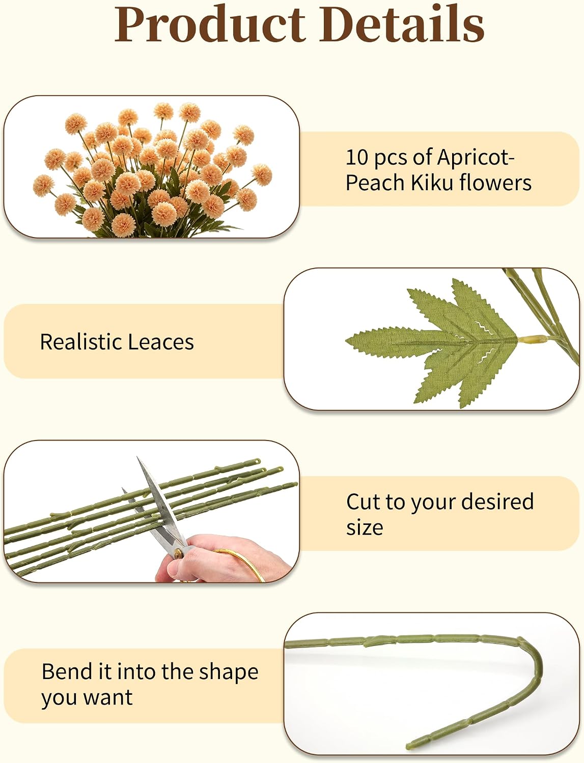 Fake Silk Chrysanthemum, Apricot Peach, 10 Pcs