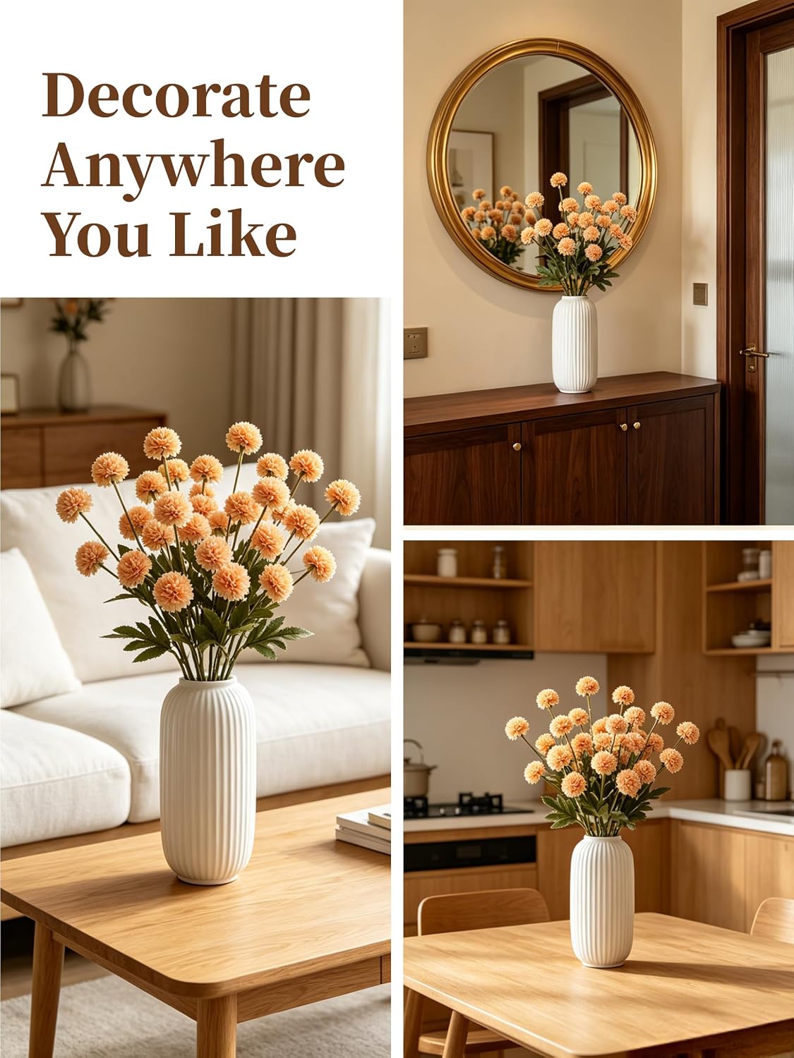 Fake Silk Chrysanthemum, Apricot Peach, 10 Pcs