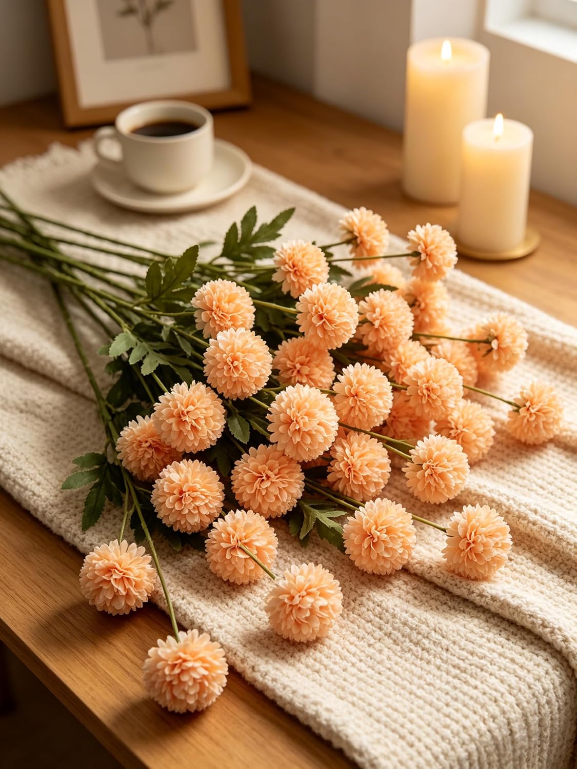 Fake Silk Chrysanthemum, Apricot Peach, 10 Pcs