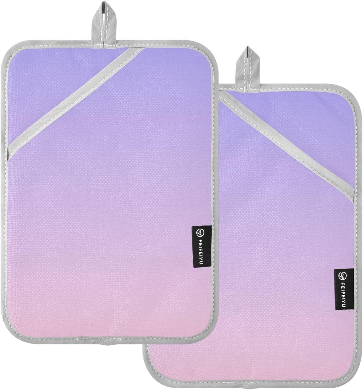 2 Pack Pot Holders, Solid Color Purple Light Pink Gradient Oven Mitts Potholders Sets for Kitchen Countertops, Square 7x9.8 in