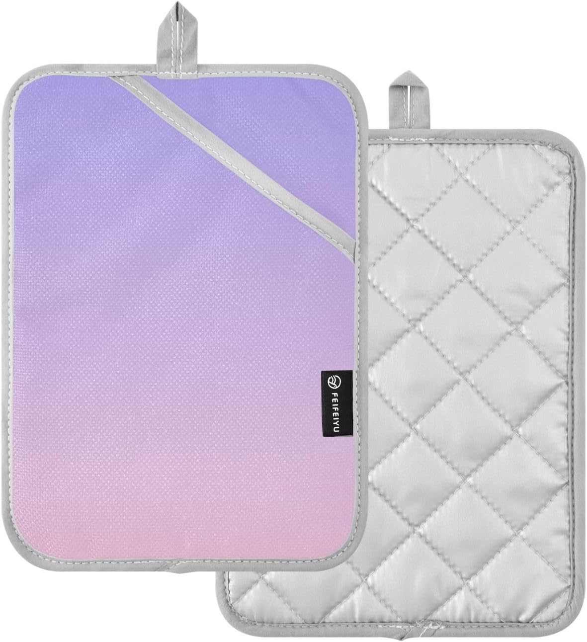 2 Pack Pot Holders, Solid Color Purple Light Pink Gradient Oven Mitts Potholders Sets for Kitchen Countertops, Square 7x9.8 in
