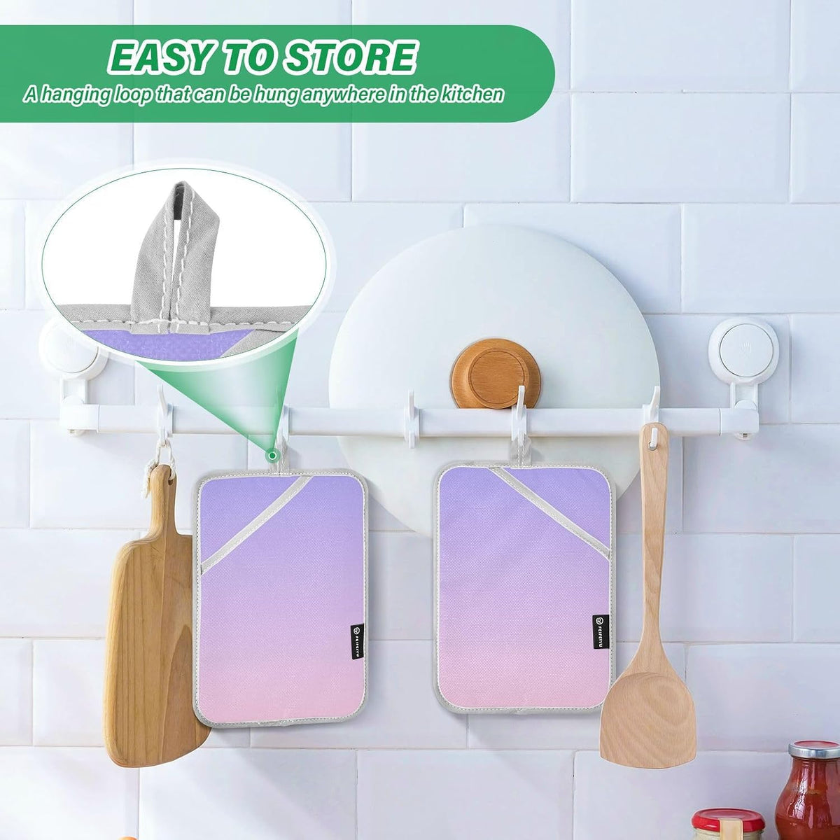 2 Pack Pot Holders, Solid Color Purple Light Pink Gradient Oven Mitts Potholders Sets for Kitchen Countertops, Square 7x9.8 in