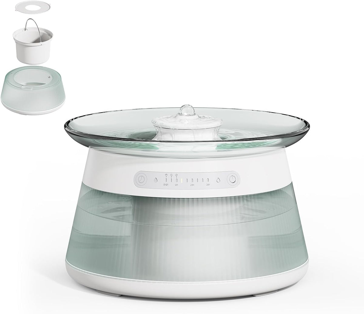 Glass Smart Pet Water Fountain,Cat Drinking Water Fountain Bowl No Filter,Battery Operated Filterless Pet Water Fountain