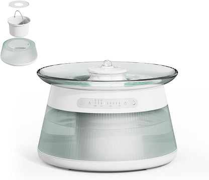 Glass Smart Pet Water Fountain,Cat Drinking Water Fountain Bowl No Filter,Battery Operated Filterless Pet Water Fountain