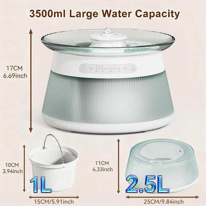 Glass Smart Pet Water Fountain,Cat Drinking Water Fountain Bowl No Filter,Battery Operated Filterless Pet Water Fountain