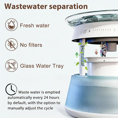 Glass Smart Pet Water Fountain,Cat Drinking Water Fountain Bowl No Filter,Battery Operated Filterless Pet Water Fountain