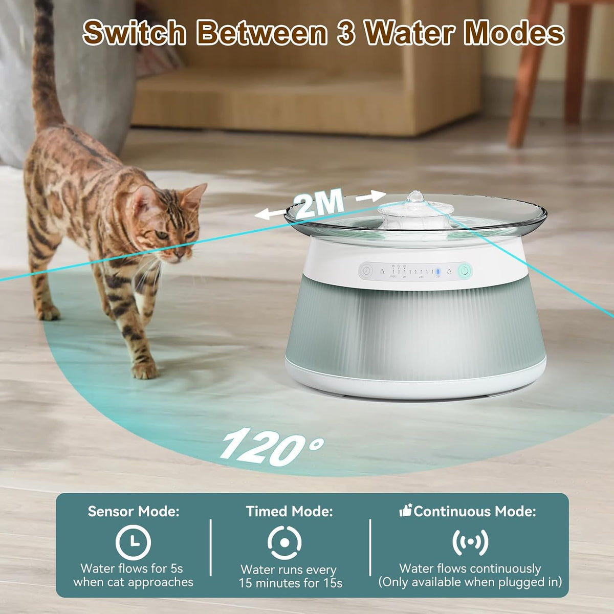 Glass Smart Pet Water Fountain,Cat Drinking Water Fountain Bowl No Filter,Battery Operated Filterless Pet Water Fountain