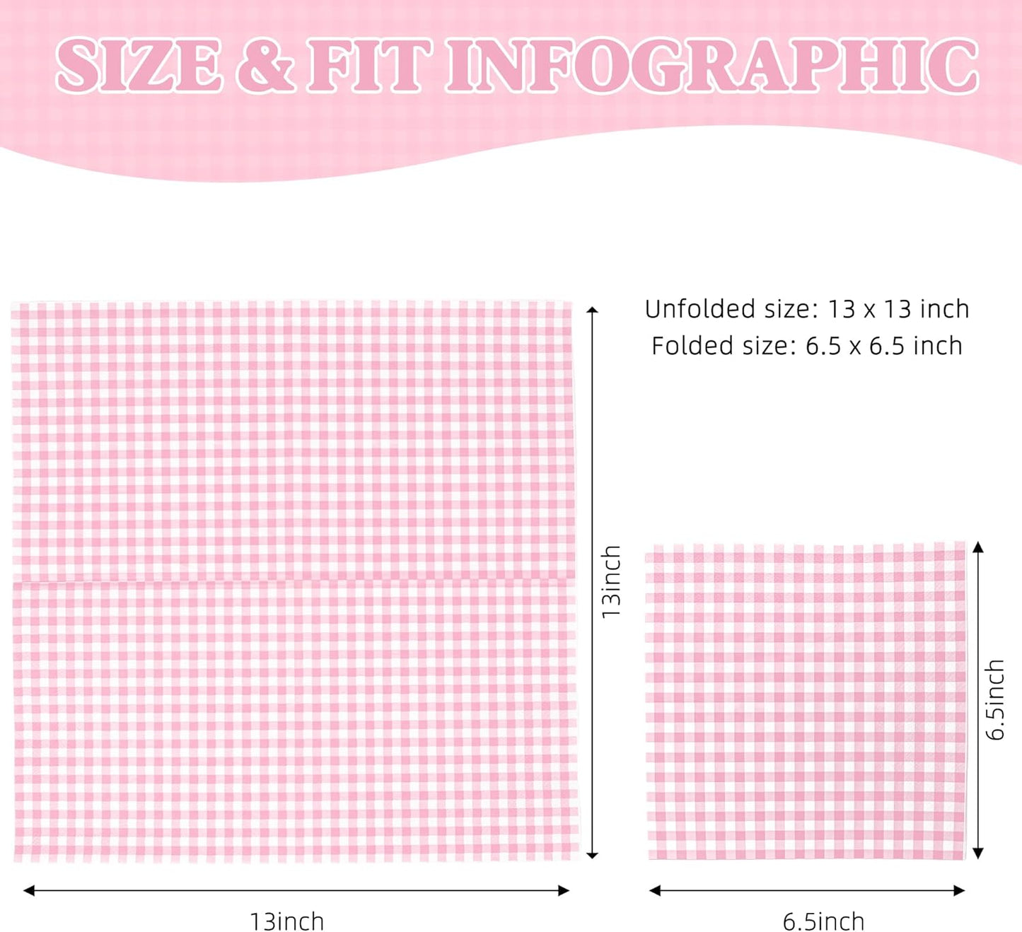 Vyntra 100 Count Gingham Disposable Paper Napkins, Checkered Party Napkins (Pink Gingham-100, 100 Pcs)
