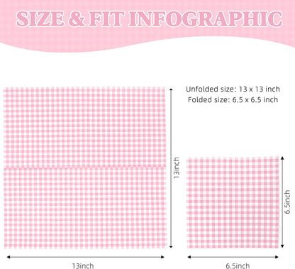 Vyntra 100 Count Gingham Disposable Paper Napkins, Checkered Party Napkins (Pink Gingham-100, 100 Pcs)