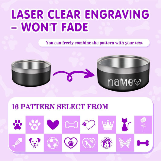 Personalized Dog Bowls with Name, Custom Stainless Steel Dog Bowl for Dogs Cats, Double Layer Heavy Duty Flip Proof Pet Food Water Bowls, Engraved Non Slip Metal Dog Dish, 25oz/53oz Pink