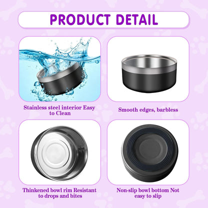 Personalized Dog Bowls with Name, Custom Stainless Steel Dog Bowl for Dogs Cats, Double Layer Heavy Duty Flip Proof Pet Food Water Bowls, Engraved Non Slip Metal Dog Dish, 25oz/53oz Pink