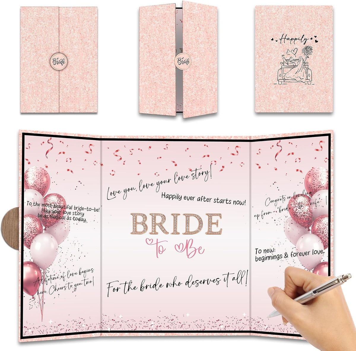 Pink Balloon Bridal Shower Decorations - Bride-to-Be Alternative Signature Guest Book for Women - 18 ''x12'' Signature Book Gifts - Bachelorette Party Wedding Reception Decor & Supplies - A06