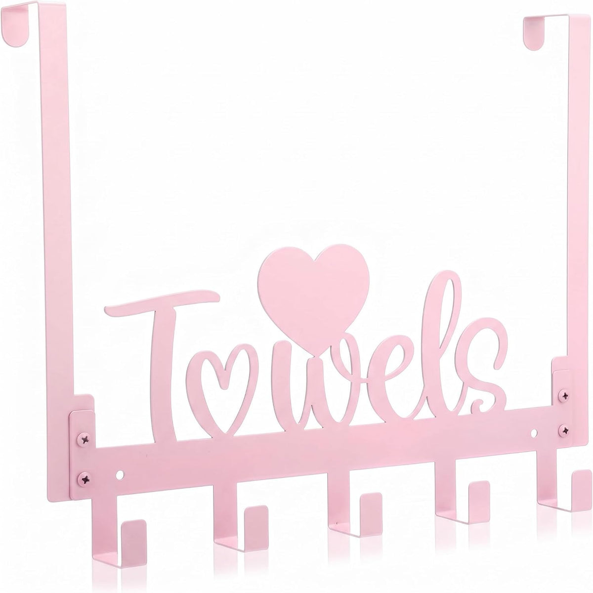 Pink Heart Over Door Towel Rack 5 Hooks