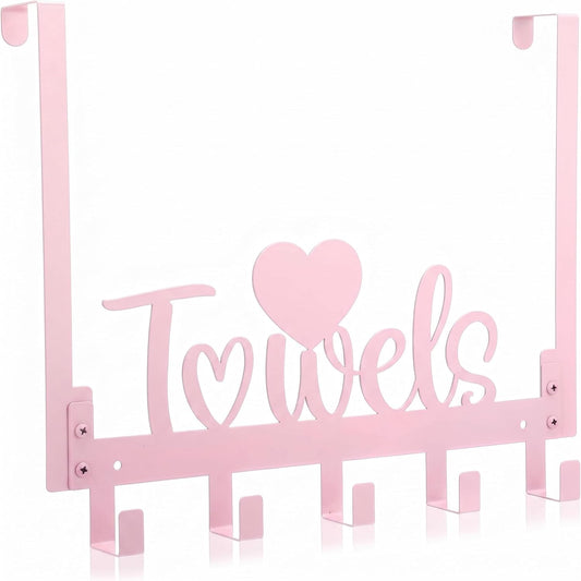 Pink Heart Over Door Towel Rack 5 Hooks