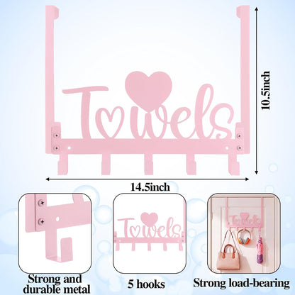 Pink Heart Over Door Towel Rack 5 Hooks