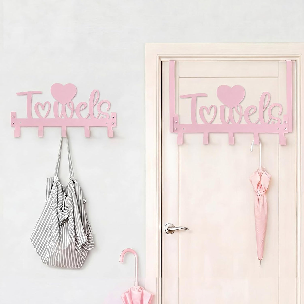 Pink Heart Over Door Towel Rack 5 Hooks