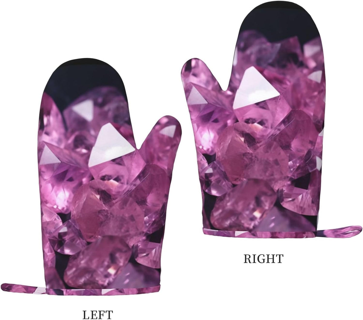Pink Crystal Diamond Print Oven Mitts Set of 2, Heat Resistant Silicone Oven Mittens Gloves with Hang Loop for Cooking Baking Grilling BBQ Kitchen Accessories