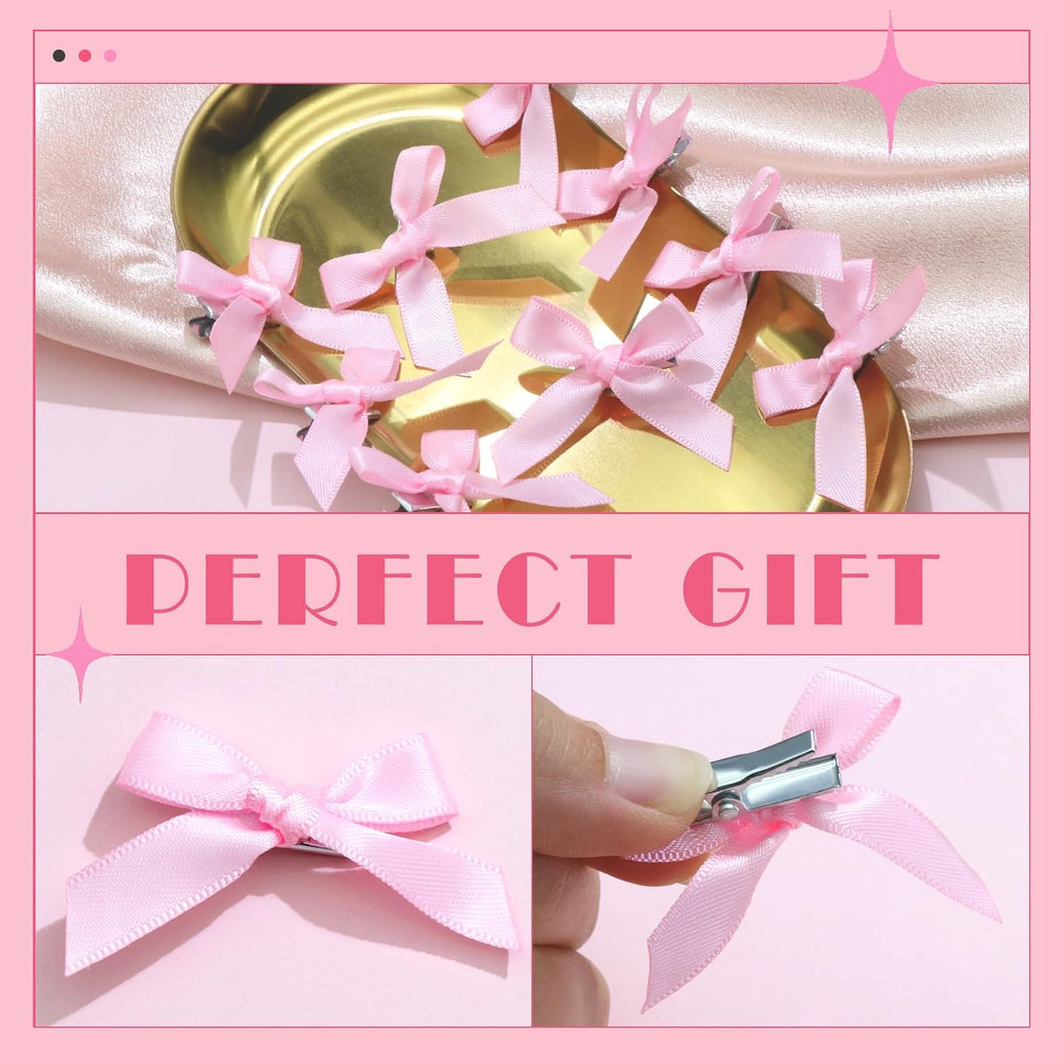 30PCS Bow Hair Clips Pink Satin Mini Bowknot Hair Accessories Cute Hair Bow Barrettes Ribbon Hairpins for Women Girls