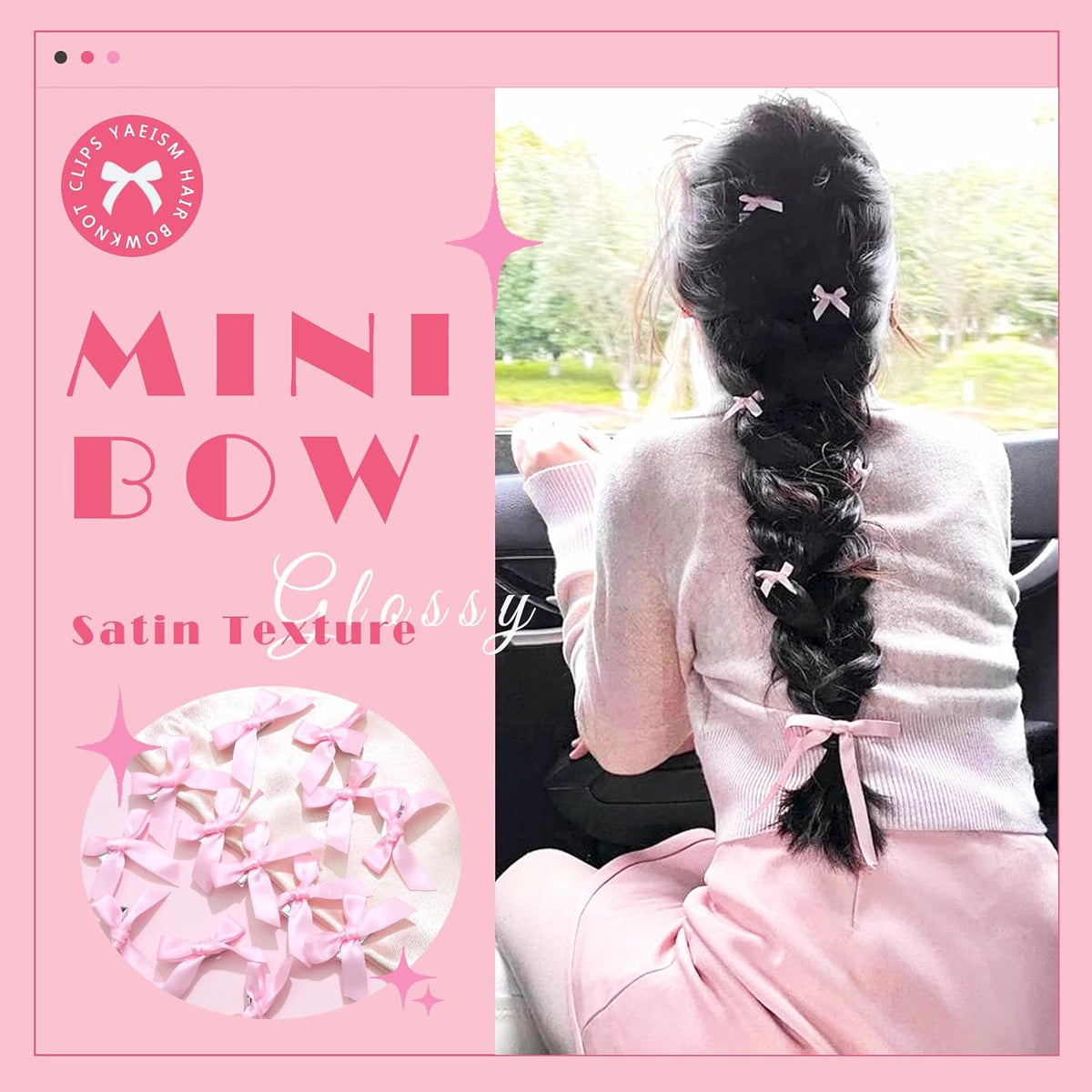 30PCS Bow Hair Clips Pink Satin Mini Bowknot Hair Accessories Cute Hair Bow Barrettes Ribbon Hairpins for Women Girls