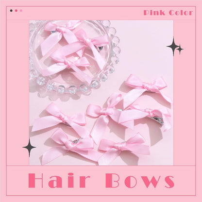 30PCS Bow Hair Clips Pink Satin Mini Bowknot Hair Accessories Cute Hair Bow Barrettes Ribbon Hairpins for Women Girls