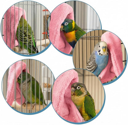 Bird Bed for Cage Cozy Bird Blanket Bird Corner Fleece Bird Bed Warmer Hanging Hammock Toy Cage Hanging Hammock Toy for Greys Parakeet Cockatiel Conure(Pink/M)