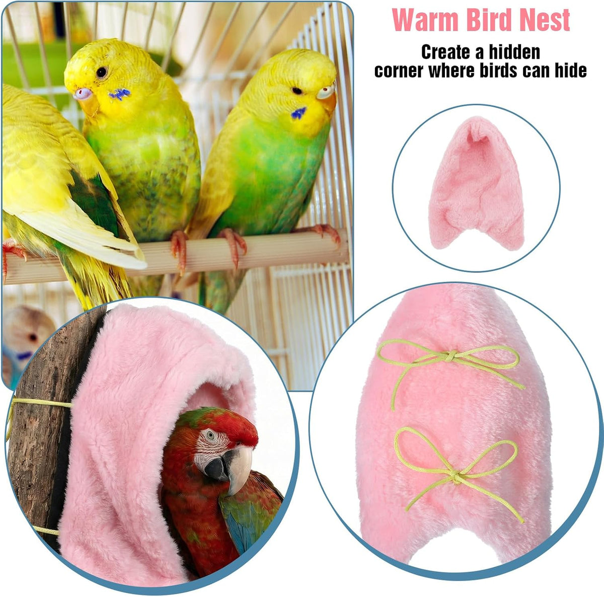 Bird Bed for Cage Cozy Bird Blanket Bird Corner Fleece Bird Bed Warmer Hanging Hammock Toy Cage Hanging Hammock Toy for Greys Parakeet Cockatiel Conure(Pink/M)