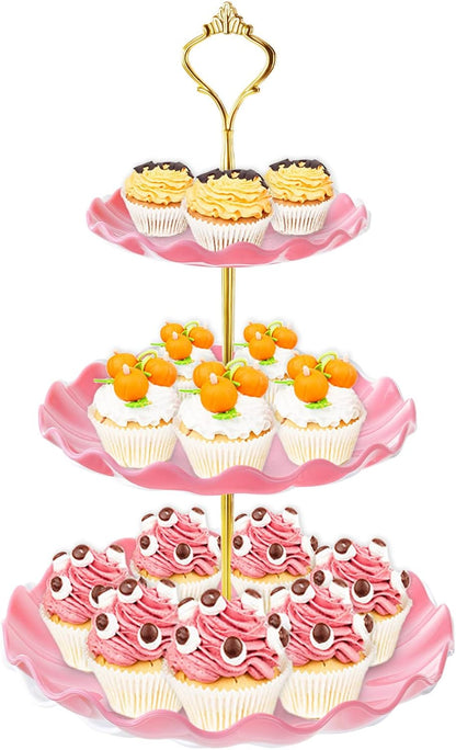 3 Tier Cupcake Stand Holder, Plastic Cup Cake Tower Stand, Pink