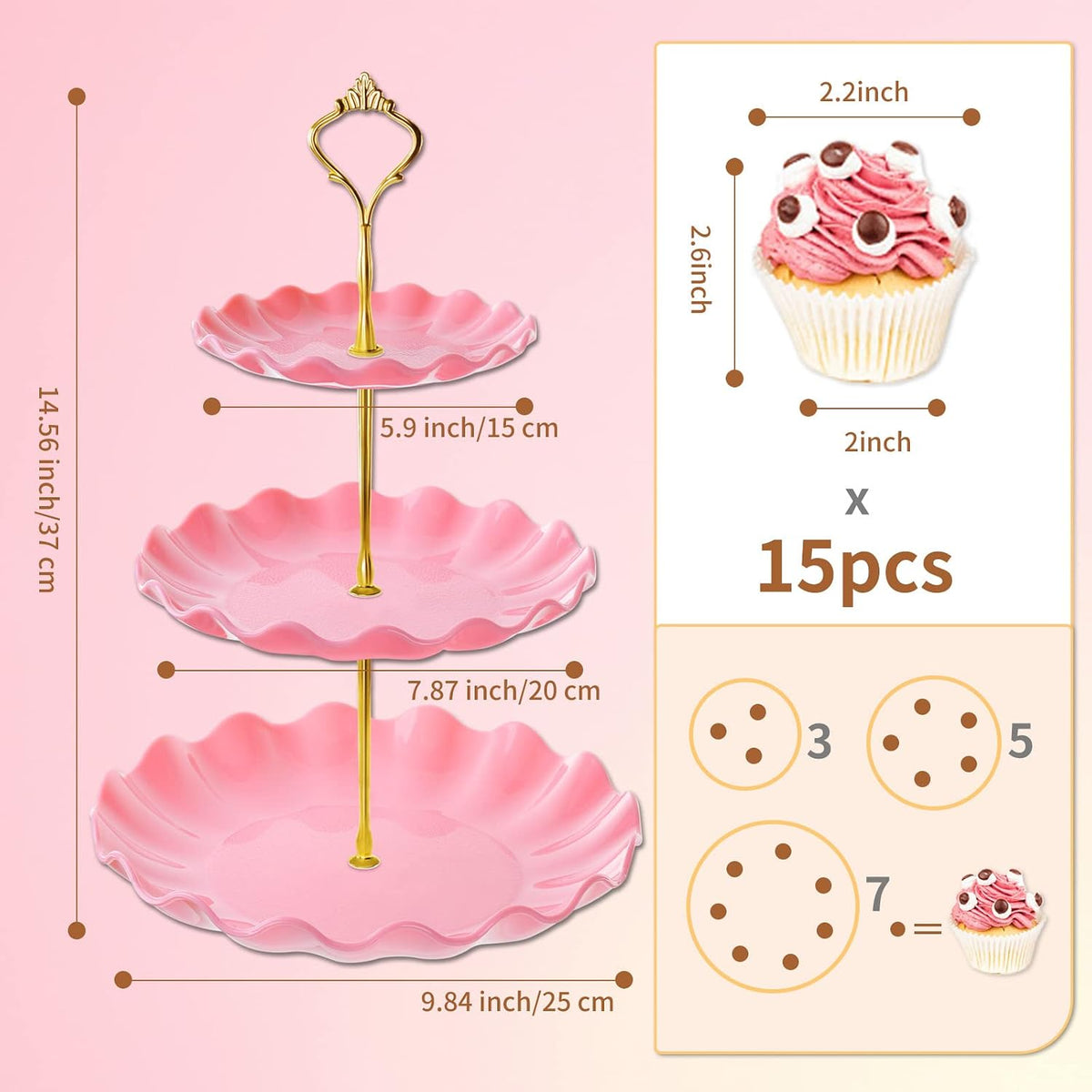 3 Tier Cupcake Stand Holder, Plastic Cup Cake Tower Stand, Pink