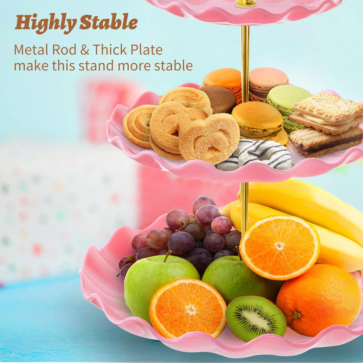 3 Tier Cupcake Stand Holder, Plastic Cup Cake Tower Stand, Pink
