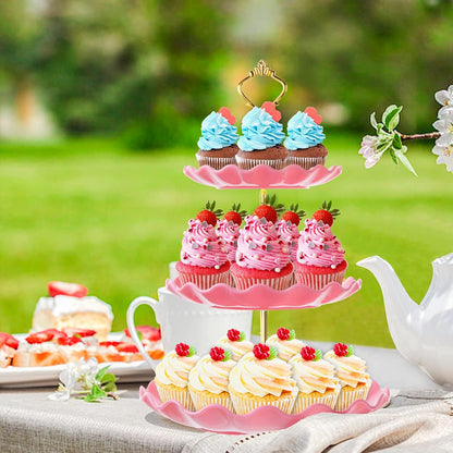3 Tier Cupcake Stand Holder, Plastic Cup Cake Tower Stand, Pink