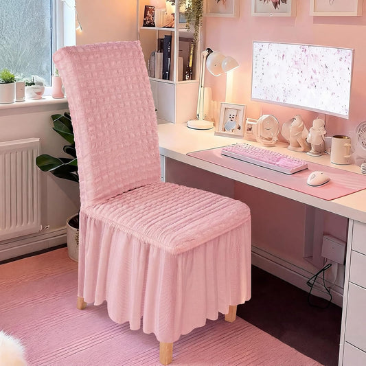 1 Pcs Stretch Chair Cover with Skirt for Dorm Dining,Pink