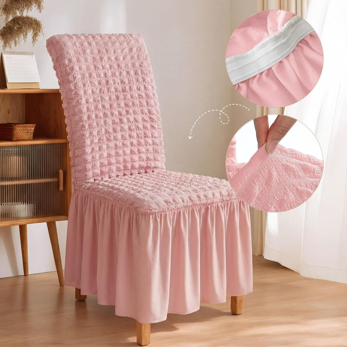 1 Pcs Stretch Chair Cover with Skirt for Dorm Dining,Pink