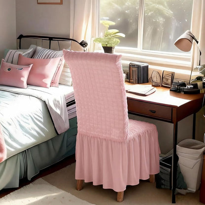 1 Pcs Stretch Chair Cover with Skirt for Dorm Dining,Pink